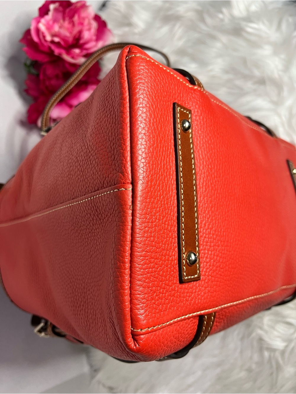 Dooney & Bourke Burnt Orange Pebbled Leather East/West Tote with Brown Trim - Picture 7 of 11